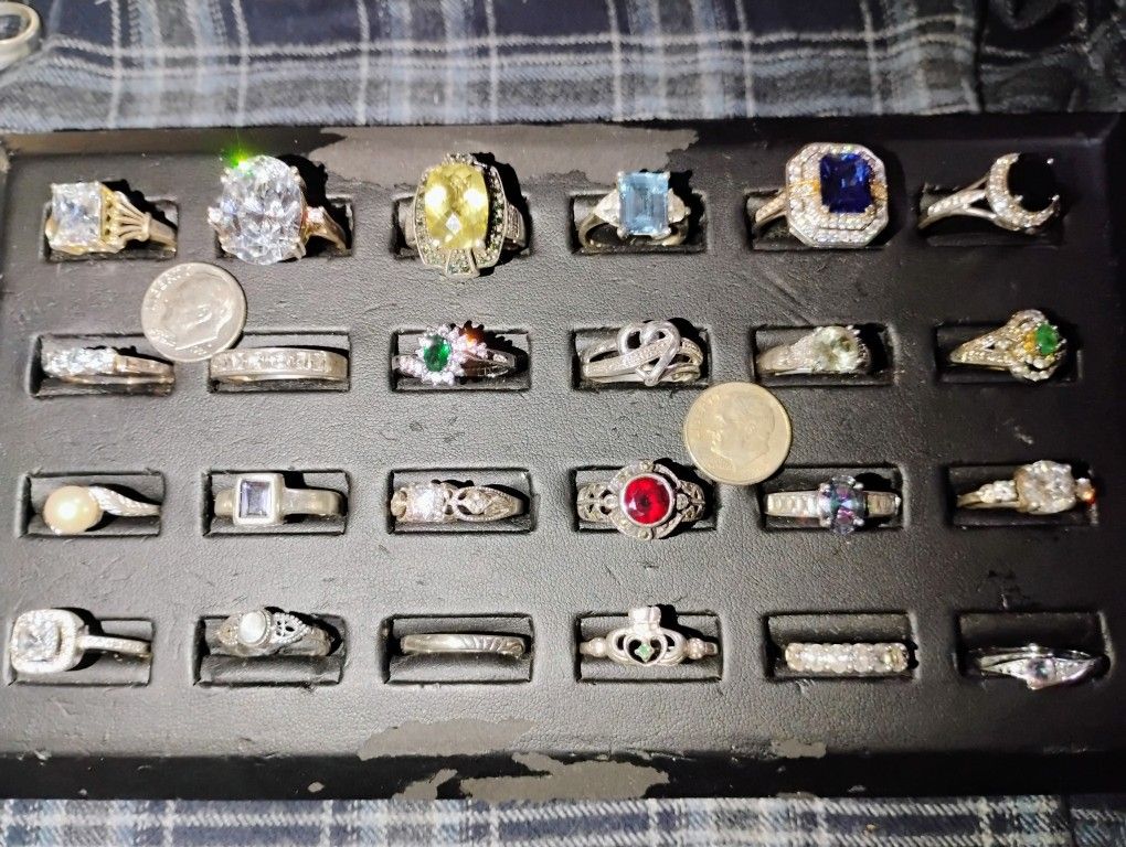 Sterling Silver Ring Set 24 Rings Signed 925 Real Silver