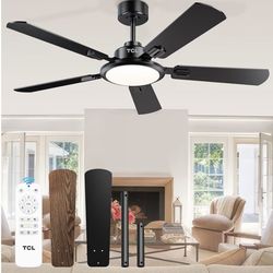 TCL Ceiling Fans with Lights, 52 Inch Ceiling Fan with Light and Remote Control, Reversible DC Motor, Noiseless, Dimmable 36W LED, Modern Ceiling Fan 
