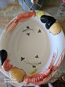 Vintage Italian 3D Majolica Seafood Serving Bowl - Extra Large 16"x14"