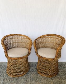 Vintage Wicker Barrel Peacock Chairs