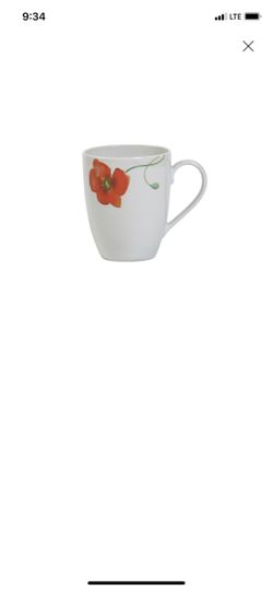 White Ceramic Mug with Poppy Floral Design