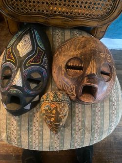 Set of 3 Decorative Tribal Wooden Masks