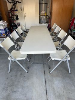 Lifetime 8’ Folding Table + 8 Folding Chairs