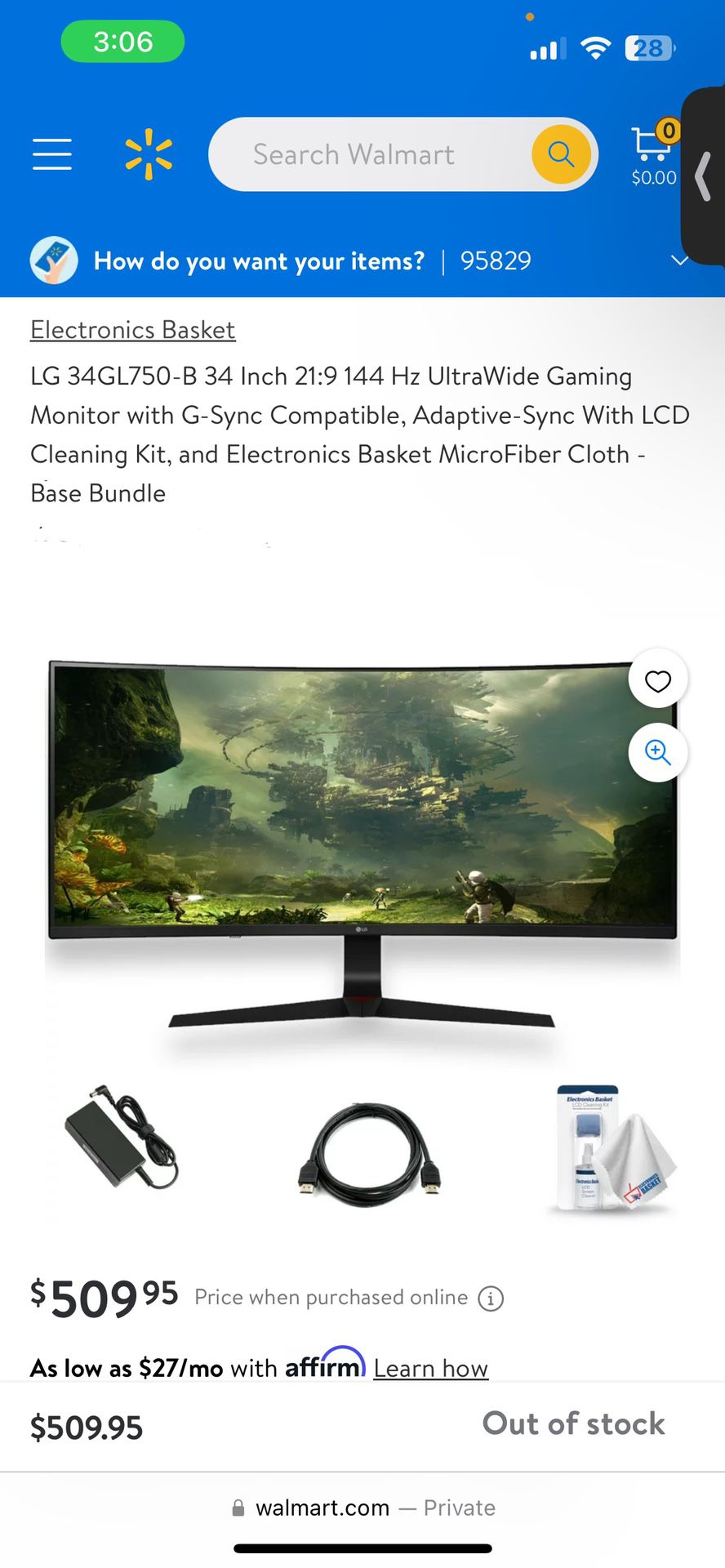 LG 34GL750-B 34 Inch 21:9 144 Hz UltraWide Gaming Monitor with G-Sync Compatible, Adaptive-Sync With LCD Cleaning Kit, and Electronics Basket MicroFib