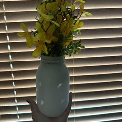 Fake Yellow Flowers In A Painted Mason Jar