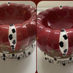 Red Ceramic Cat Bowl 