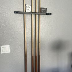 Billiards Pool Set (4 Cues, Rack, Good Chalk, Aramith Ball Set)