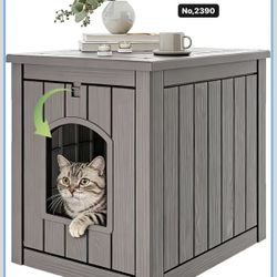 Cat Litter Box Enclosure, Plastic Hidden Litter Box Side Table with Openable Front Door, Waterproof & Weatherproof Cat House for Indoor & Outdoor Use 
