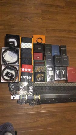 Designer belts, wallets, and colognes