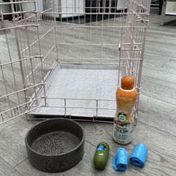 Pink dog kennel and extras