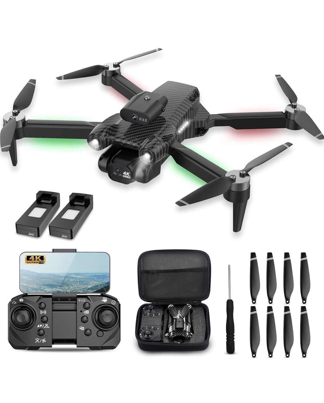 4K Drone for Kids Beginners,Emergency Stop,Headless Mode,Carrying Case,360 Flips,2 Batteries