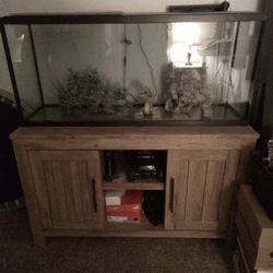 55 GALLON FISH TANK WITH SOLID WOOD STAND