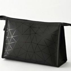 Makeup Bag Zipper Pouch PU Leather Makeup Bag Pouch Toiletry Makeup Organizer Black