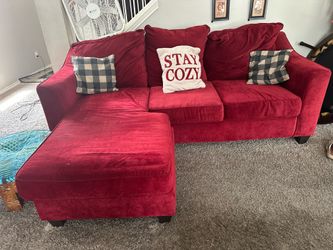 Red velvet couch