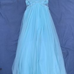 Blue Strapless Prom Gown