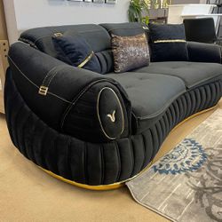 🦋Showroom,Fast Delivery, Finance,Web🦋NEW YEAR SPECIAL] Clara Black Babyface Upholstery Sofa & Loveseat / 2pc Set Comfortable Couch