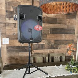 QFX 12” Bluetooth Portable Rechargeable Speaker  With Microphone, Speaker Stand &  LED Party Lights 🔊🎤🎶🎶🎶 