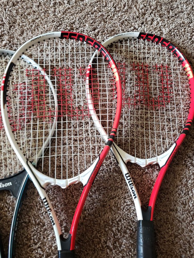 3 Wilson Tennis Rackets Power Strings and Stop Shock Pads