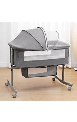 Bedside Crib for Baby, 3 in 1 Bassinet with Large Curvature Cradle