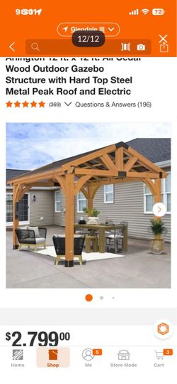 Backyard Discovery Arlington 12 ft. x 12 ft. All Cedar Wood Outdoor Gazebo Structure with Hard Top Steel Metal Peak Roof and Electric