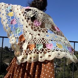 Handmade Crochet Valentine's Candy Hearts Shawl