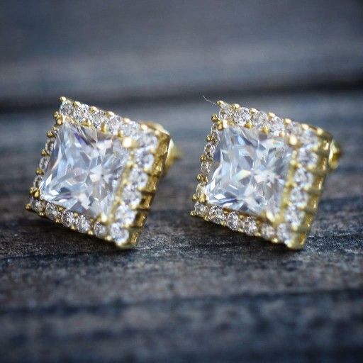 "Square Princess Cut CZ Stud 14K Gold Plated Earrings for Women, P1047
 
 