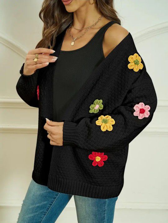 Cardigan Long Sleeve With Flowers 