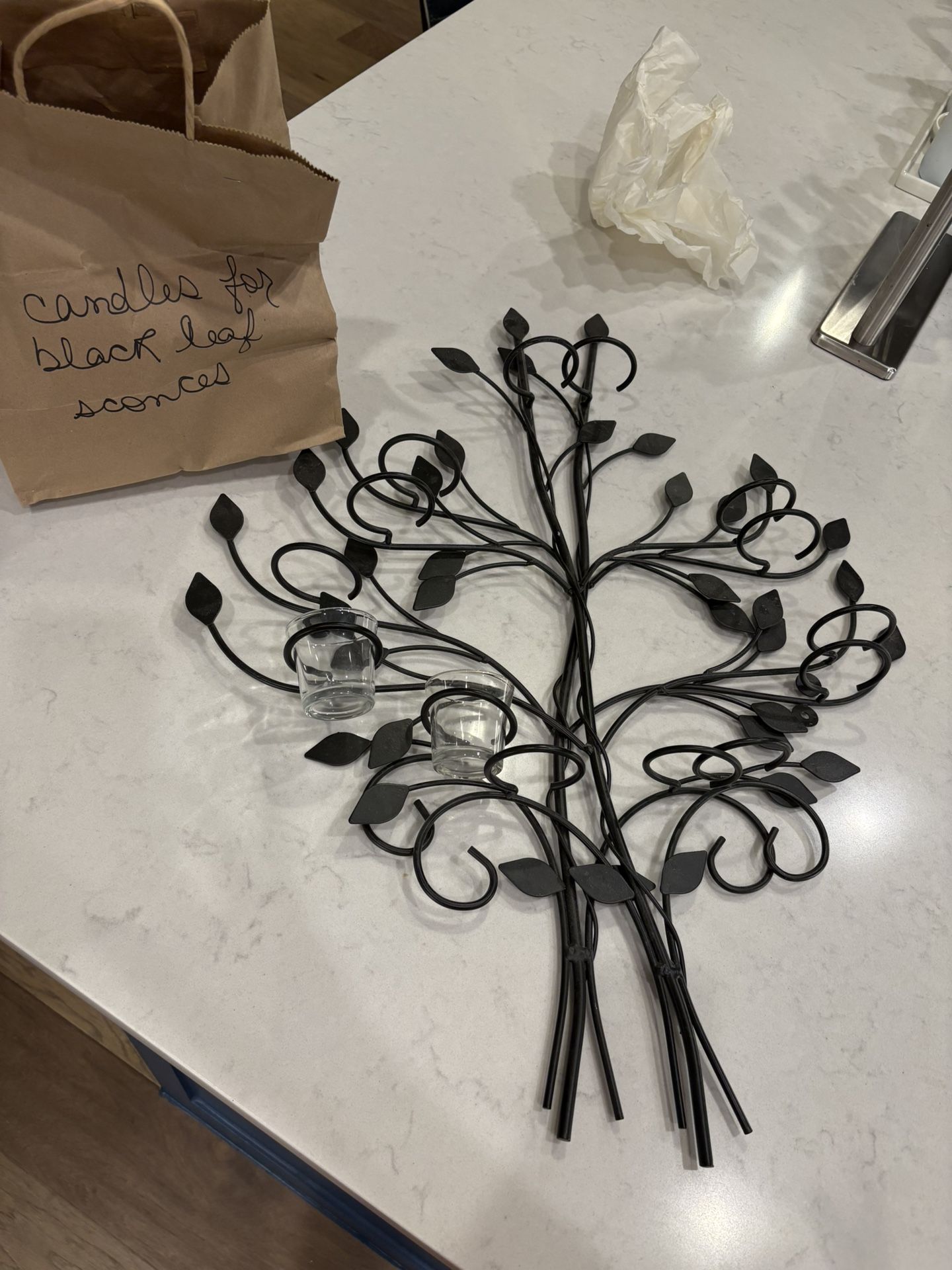 2 Black Metal Wall Sconces W/candle Holders