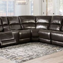 Brand New Espresso Top Grain Leather Power Reclining Sectional Sofa 
