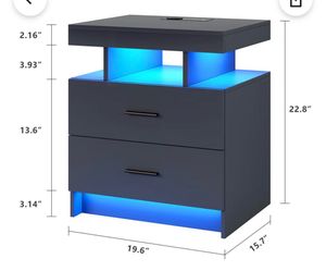 2-Drawer Nightstand with USB Port and LED Light (Set of 2)