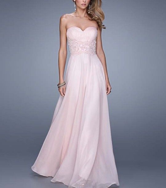 Blush Bead-Accent Lace-Waist Gown