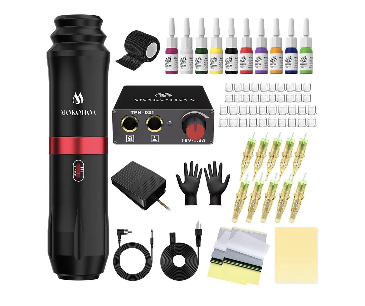 Tattoo Gun Kit Complete Tattoo Kit, Tattoo Machine Kit for Beginners or Practice.