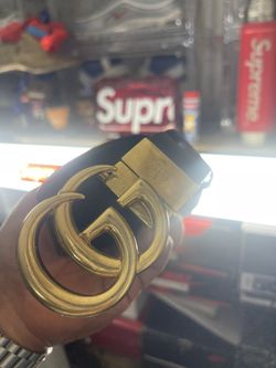 Used Size 46 Reversible leather belt with Double G buckle With Proof Of Purchase 
