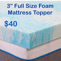 New Full Size 3” Gel Swirl Memory Foam Soft Bed Topper for Back Pain, 3 inch, Light Blue