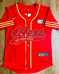 49ers baseball rivalries jersey red stitched brand new small medium large XL 2X 3X McCaffrey Warner