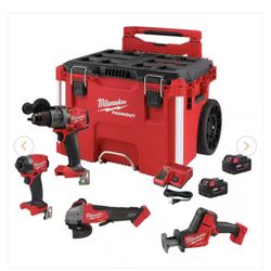 Milwaukee M18 FUEL 18V Lithium-Ion Brushless Cordless Combo Kit w/ (2) 5.0 Ah Battery, Charger, & PACKOUT Tool Box (4-Tool)