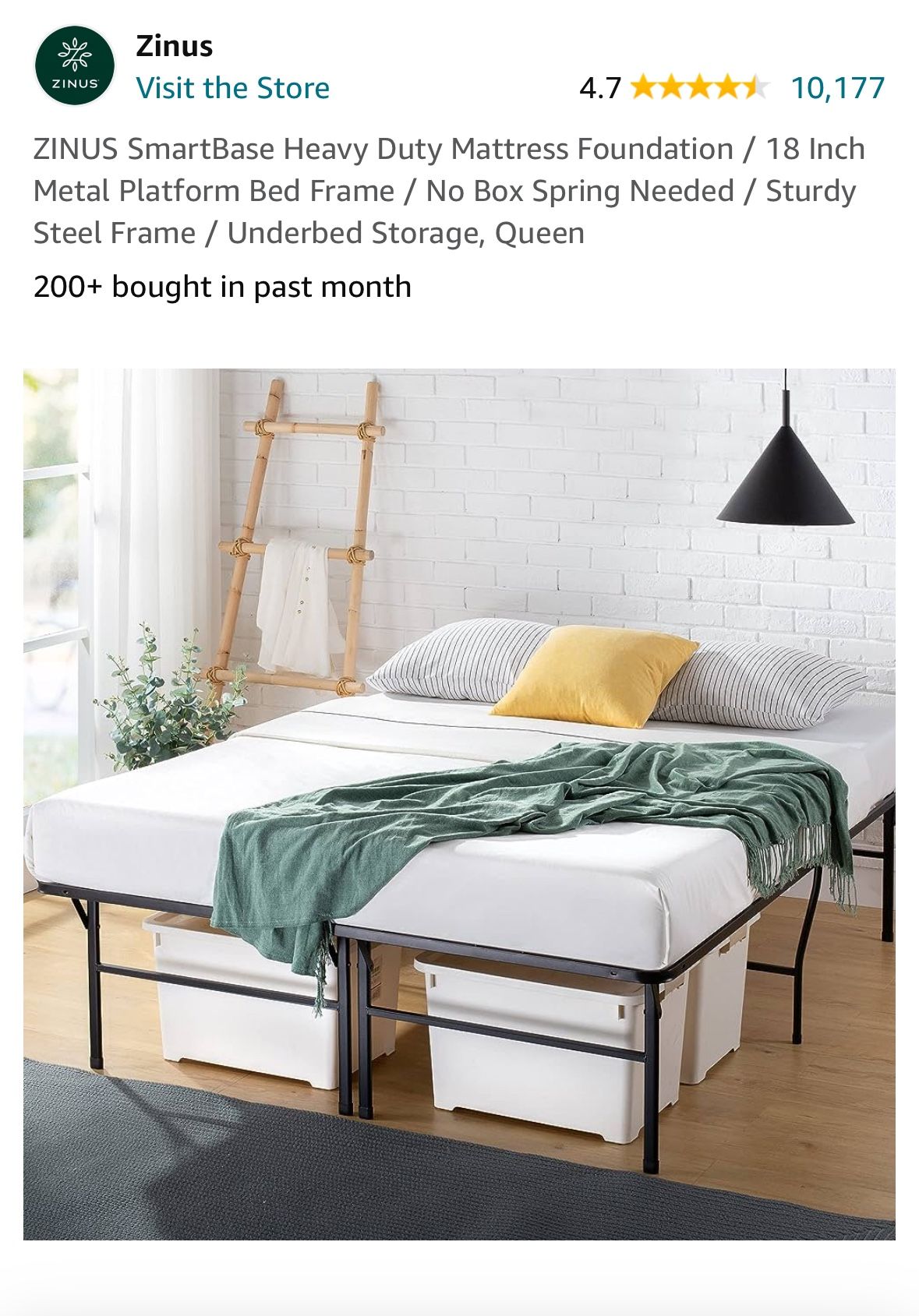 ZINUS SmartBase Heavy Duty Mattress Foundation / 18 Inch Metal Platform Bed Frame