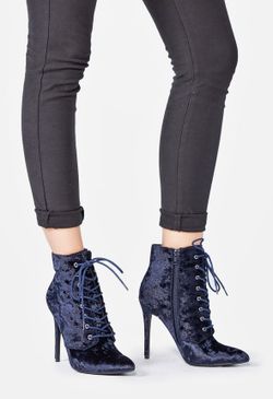 BRAND NEW IN BOX - Ladies Blue Velvet Lace Up Bootie
