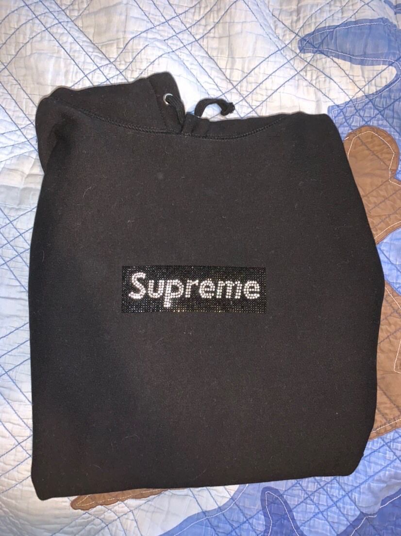 Supreme Swarovski box logo black hoodie