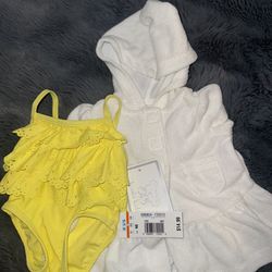 NWT Baby Girl Newborn Swimsuit & Cover-up Set | Yellow Ruf