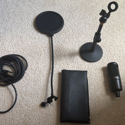 Audio-Technica AT2020 Cardioid Condenser Microphone Bundle with Pop Filter + XLR Cable + Microphone