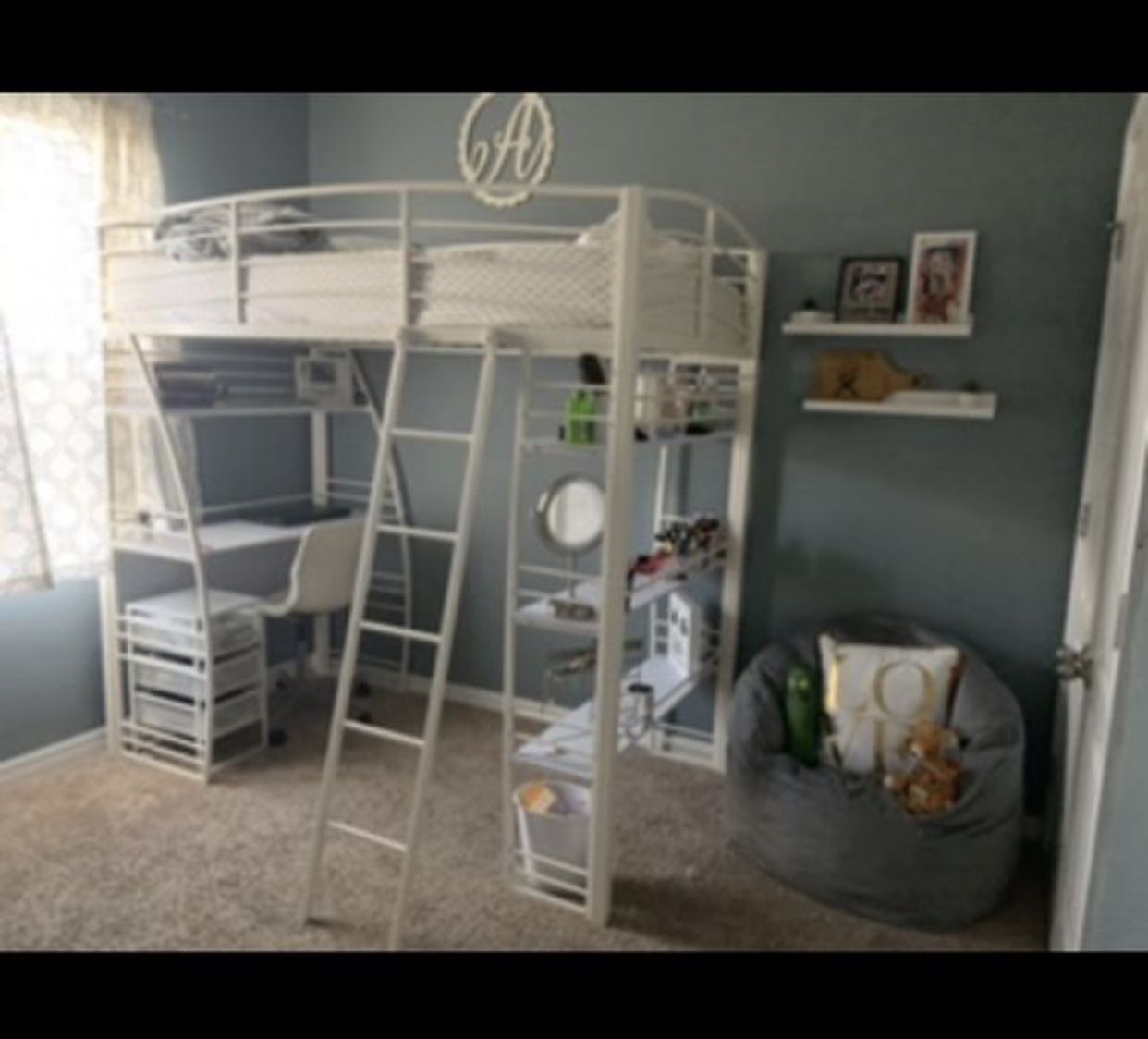 Barely used bunk bed with desk