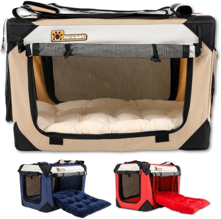 🐶 New Extra-Large Pet Carrier 🐱 24"x16"x16" | 20"x13"x13 (Tan- Red-Navy) Soft Crate ✨ – Large $50 - Small $40