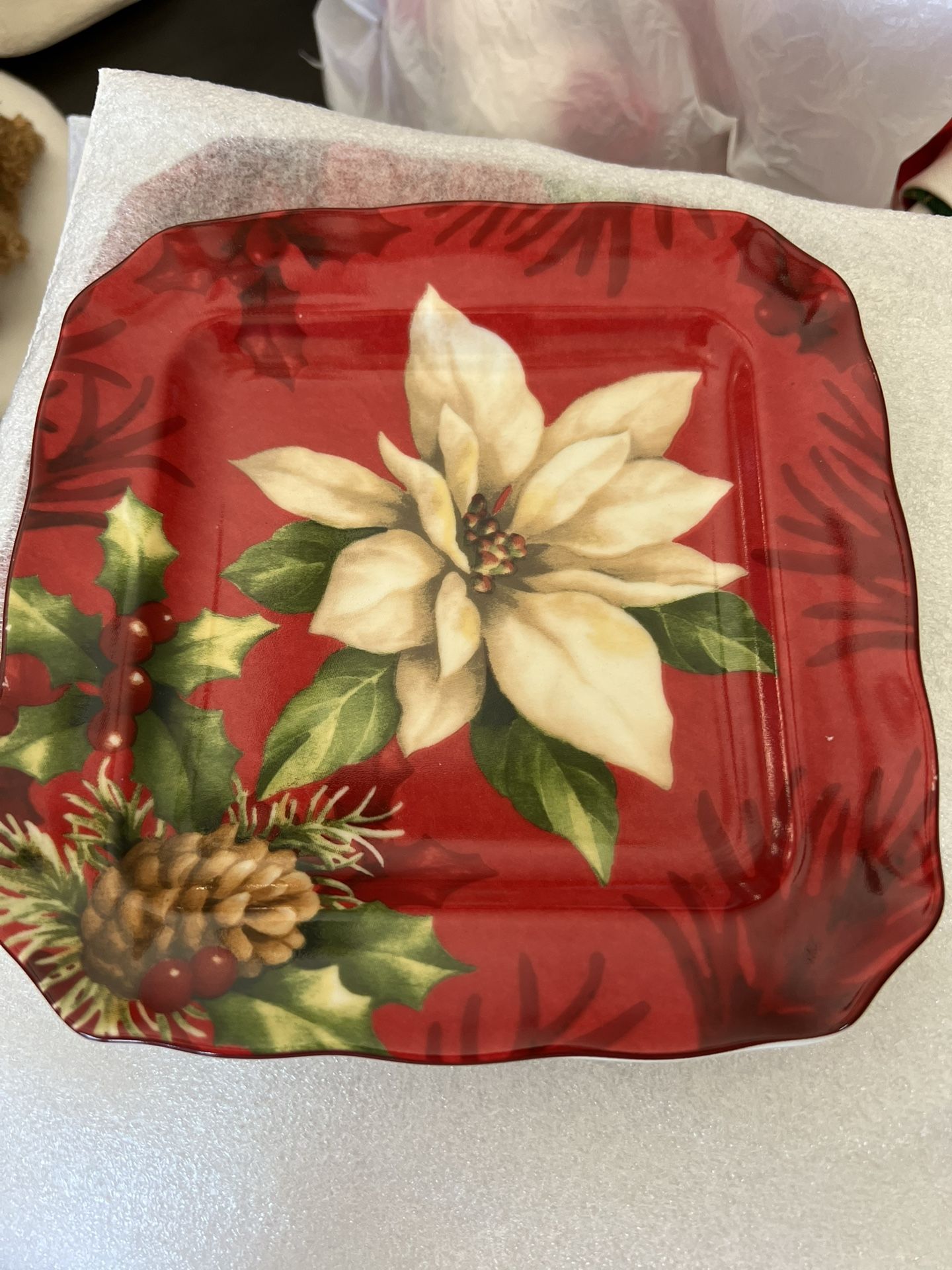 Poinsettia Dessert Plates -(8). $50