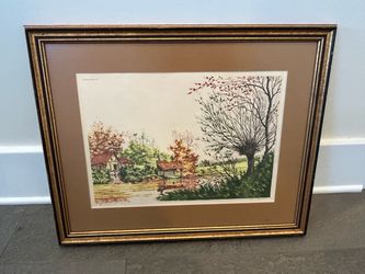 Vintage 1930s Paul Granville Aquatint Etching French Cottage Landscape Framed - Fall decor