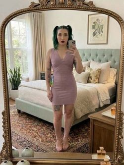 WOW Couture Gold Label Pink Bandage Bodycon V-Neck Mini