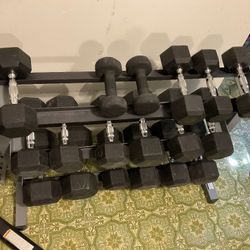 Rubber Hex Dumbbell Set And Weights