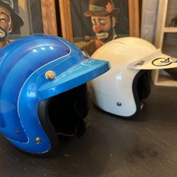 Pair Of 70’s Father And Daughter Hand Painted  Race Boat Helmets