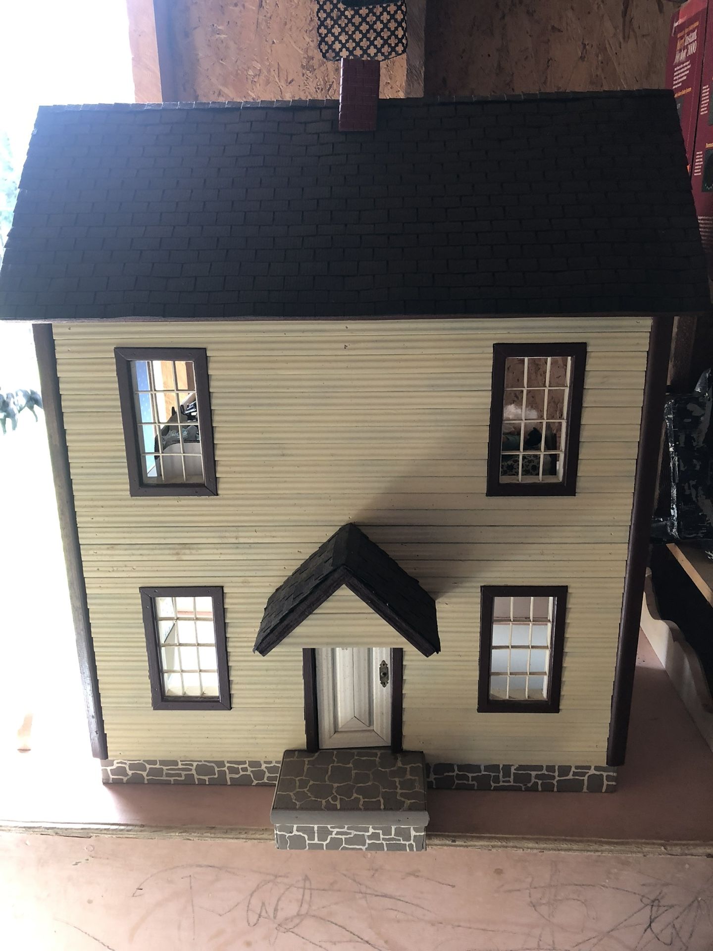 Hand Built Wood Doll House with Accessories