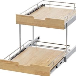 Sikarou Pull Out Cabinet Organizer,Heavy-Duty Slide Out Shelf, Wood and Wire Basket, Pull Out Drawer for for Kitchen Under Sink Space, Pantry, Bathroo